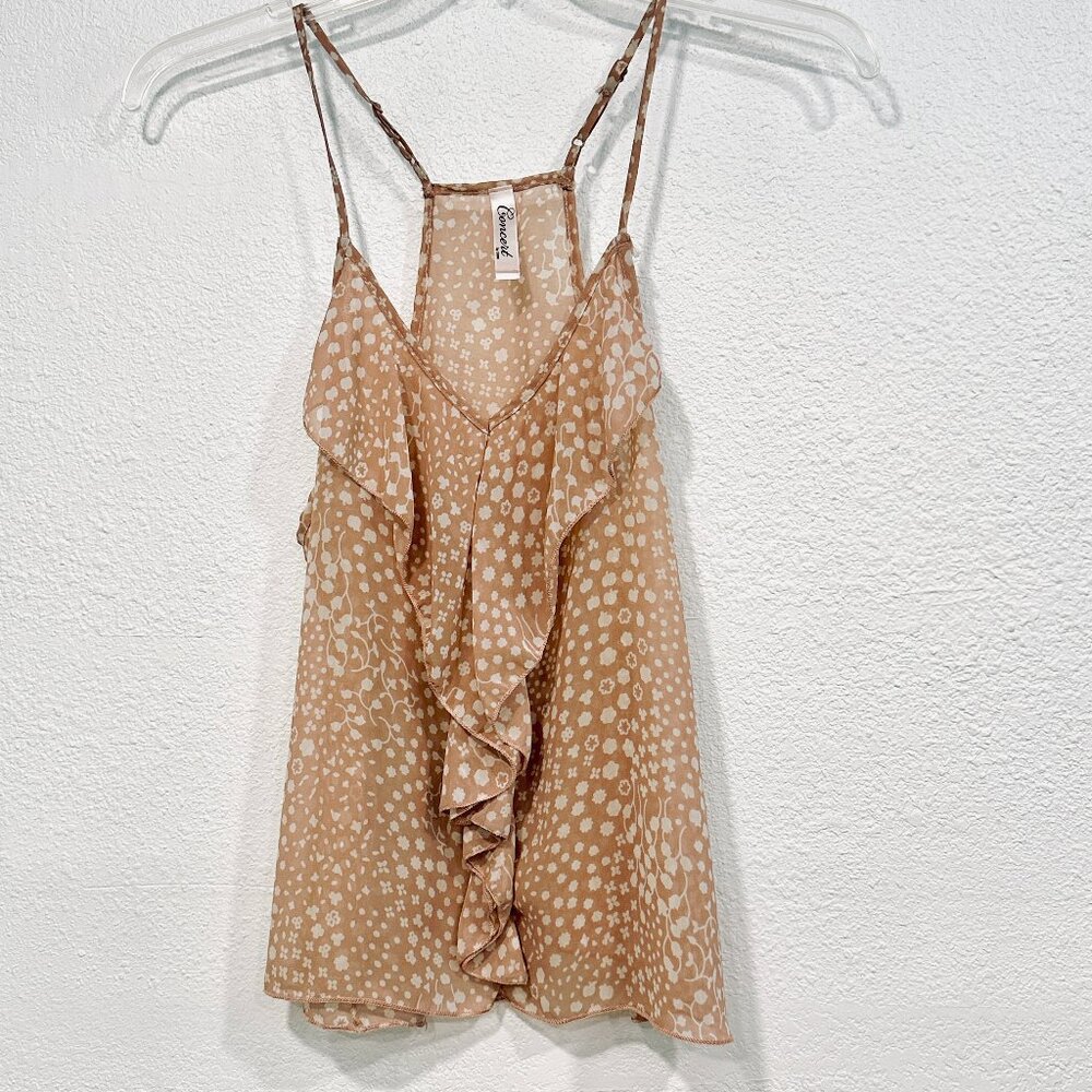 Concert by Clare Tank Top Cami Spaghetti Straps Adjust Mauve Floral Sheer Size L